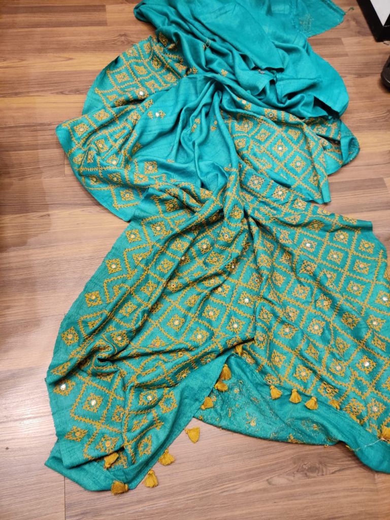 Gujrati Work on Tussar Saree